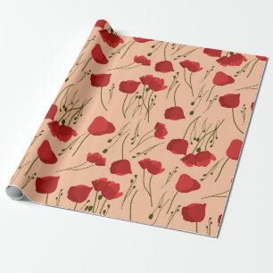 Nahtloses Muster aus Mohn auf beigem Hintergrundab Geschenkpapier