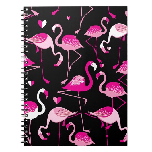 Nahtloses Muster aus rosa Flamingos auf dunklem Ba Notizblock (Vorderseite)