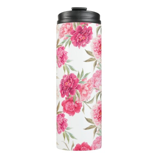 Nahtloses Muster aus rosa Pfingstrosen Thermosbecher (Vorderseite)
