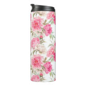 Nahtloses Muster aus rosa Pfingstrosen Thermosbecher (Nach rechts gedreht)