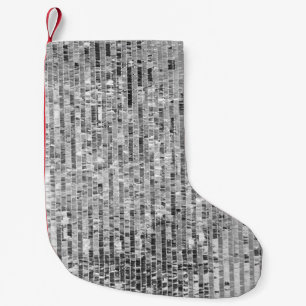 Nahtloses Muster aus silbernen Pailletten Kleiner Weihnachtsstrumpf