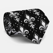 Nahtloses Muster aus weißem und schwarzem Fleur-de Krawatte (Gerollt)