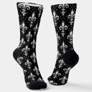 Nahtloses Muster aus weißem und schwarzem Fleur-de Socken