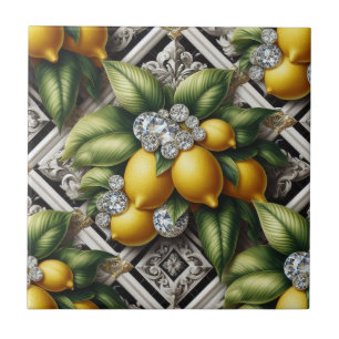 Nahtloses Muster B&W Art Deco Zitronen und Diamant Fliese