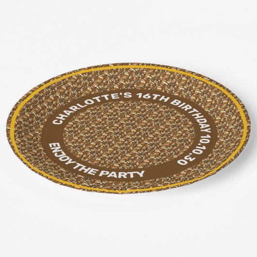 Nahtloses Muster der Herbstblätter, Geburtstagstex Pappteller (Schrägansicht)