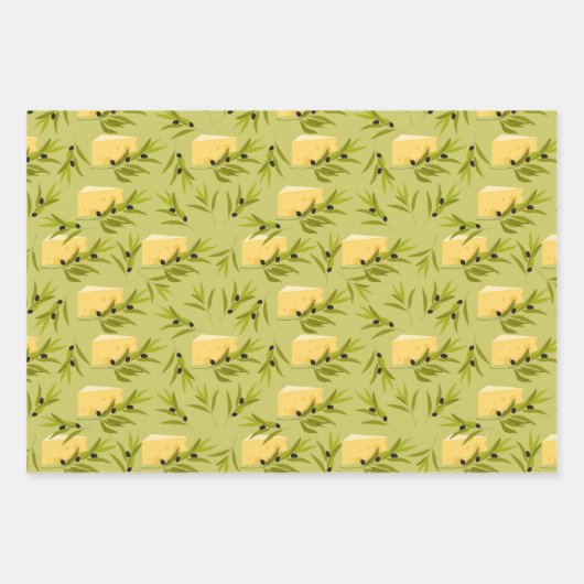 Nahtloses Muster der Olivenzweige auf einem grünen Geschenkpapier Set (Vorderseite)