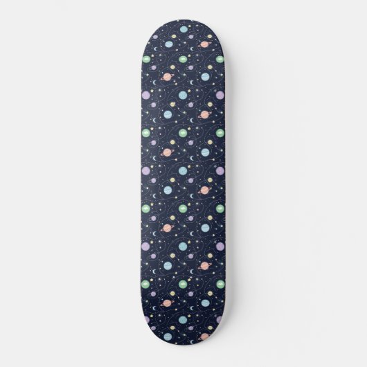 Nahtloses Muster der Planeten des Sonnensystems Skateboard (Vorderseite)
