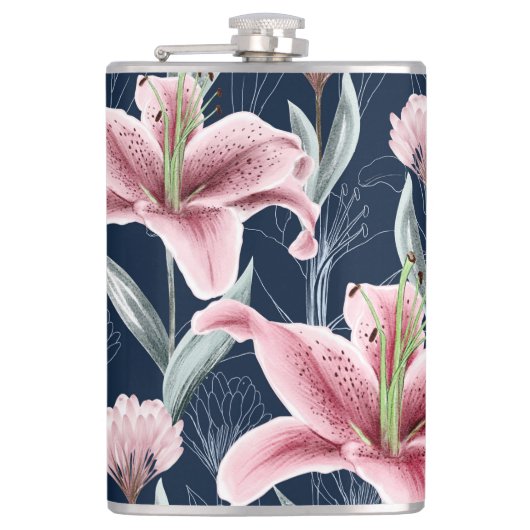 Nahtloses Muster der rosa Lilly-Blume. Flachmann (Vorderseite)