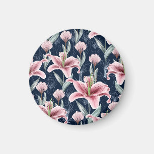 Nahtloses Muster der rosa Lilly-Blume. Magnet