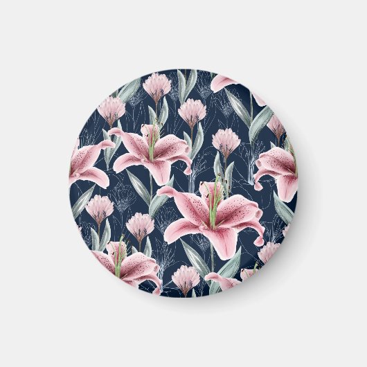 Nahtloses Muster der rosa Lilly-Blume. Magnet (Vorne)
