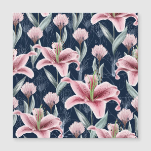 Nahtloses Muster der rosa Lilly-Blume. Magnetkarte