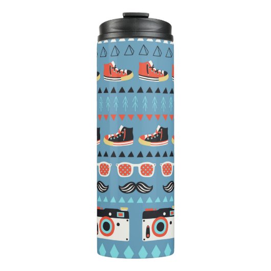 Nahtloses Muster des Retro-Hipsters Thermosbecher (Vorderseite)