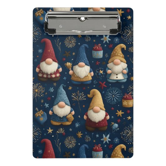 Nahtloses Muster festlicher Gnome Mini Klemmbrett (Vorderseite)