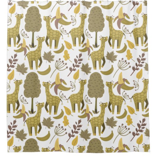 Nahtloses Muster Giraffe, gelber weißer Hintergrun Duschvorhang (Vorderseite)