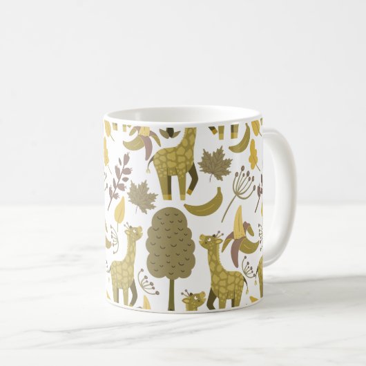 Nahtloses Muster Giraffe, gelber weißer Hintergrun Kaffeetasse (VorderseiteRechts)
