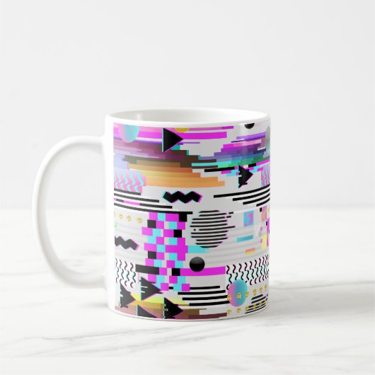 Nahtloses Muster-Glitch-Design. Cyberpunk Digital  Kaffeetasse (Links)