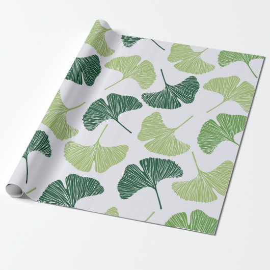 Nahtloses Muster Green Ginkgo Biloba Geschenkpapier (Ungerollt)