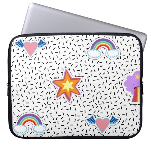Nahtloses Muster Hintergrund mit Patch Cartoon sta Laptopschutzhülle (Vorderseite)