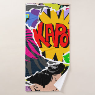 Nahtloses Muster im Pop-Art-Comic-Stil. Collage au Badehandtuch