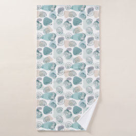 Nahtloses Muster in trendigen Farben mit Muscheln Badehandtuch