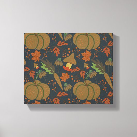 Nahtloses Muster Kürbis und Karottenschwarz Leinwanddruck (Vorderseite)