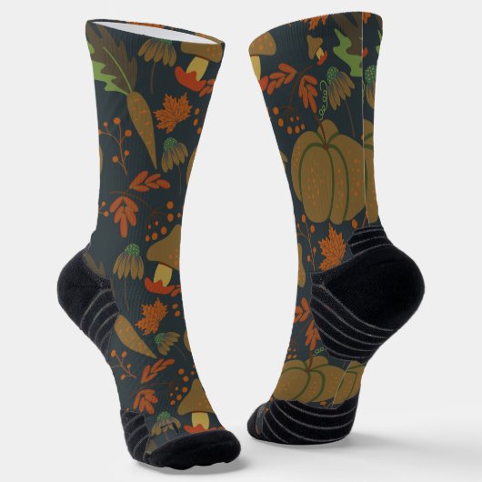 Nahtloses Muster Kürbis und Karottenschwarz Socken (Gewinkelt)