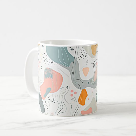 Nahtloses Muster Memphis-Stil Design, weißer Hinte Kaffeetasse (Vorderseite Links)