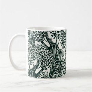 nahtloses Muster mit alten Laubbäumen. Stiliz Kaffeetasse