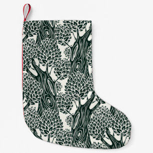 Nahtloses Muster mit alten Laubbäumen. Styliz Kleiner Weihnachtsstrumpf