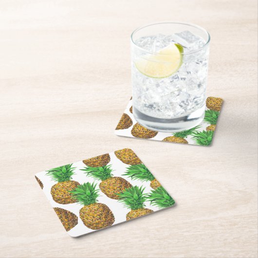 Nahtloses Muster mit Ananas Rechteckiger Pappuntersetzer (Vor Ort)