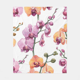 Nahtloses Muster mit Aquarellorchideen-Blume  Fleecedecke