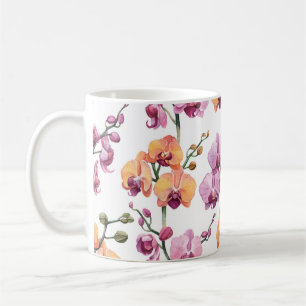 Nahtloses Muster mit Aquarellorchideen-Blume Kaffeetasse