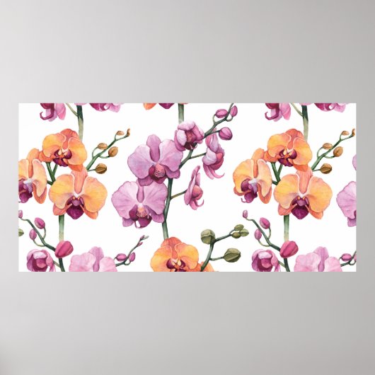Nahtloses Muster mit Aquarellorchideen-Blume Poster (Vorne)