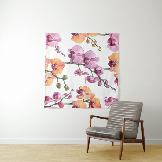 Nahtloses Muster mit Aquarellorchideen-Blume  Wandteppich (Beispiel (Horizontal))