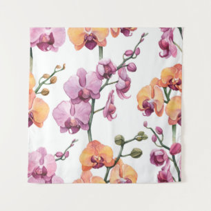 Nahtloses Muster mit Aquarellorchideen-Blume Wandteppich