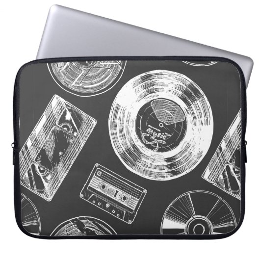 Nahtloses Muster mit Audio- und Videoträgern. Vi Laptopschutzhülle (Vorderseite)