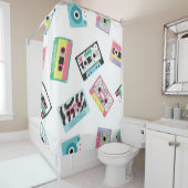 Nahtloses Muster mit Audiobändern im Retro-80er Duschvorhang (Beispiel)