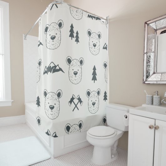 Nahtloses Muster mit Bärenkopfseeschwalbe, Bär, Ma Duschvorhang (Beispiel)