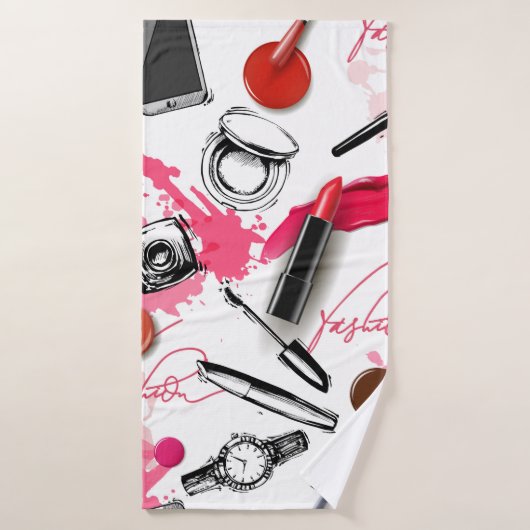 Nahtloses Muster mit bemaltetem Make-up Badehandtuch (Badehandtuch)