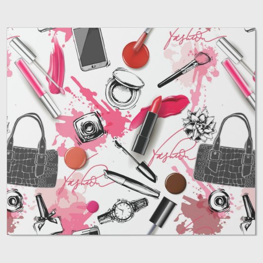 Nahtloses Muster mit bemaltetem Make-up Geschenkpapier (Flach)