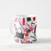 Nahtloses Muster mit bemaltetem Make-up Kaffeetasse (Vorderseite Links)
