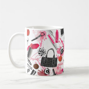 Nahtloses Muster mit bemaltetem Make-up Kaffeetasse