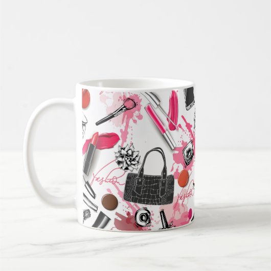 Nahtloses Muster mit bemaltetem Make-up Kaffeetasse (Links)