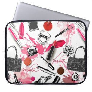 Nahtloses Muster mit bemaltetem Make-up Laptopschutzhülle