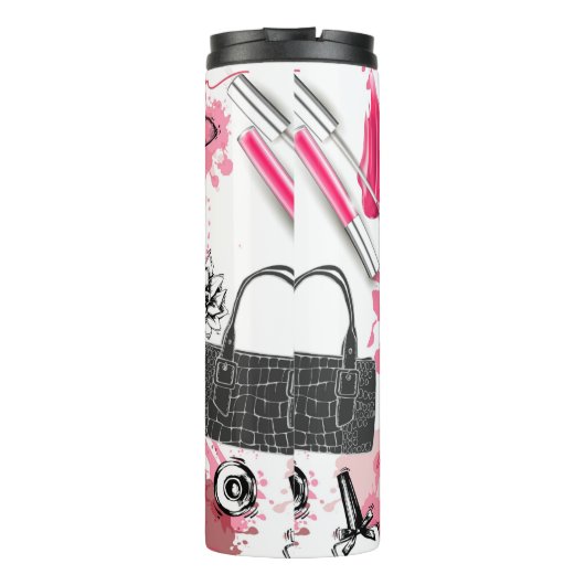 Nahtloses Muster mit bemaltetem Make-up Thermosbecher (Rückseite)