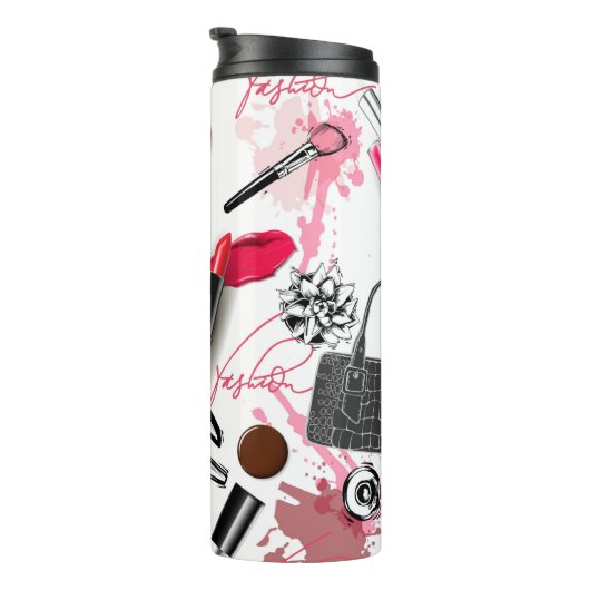 Nahtloses Muster mit bemaltetem Make-up Thermosbecher (Nach rechts gedreht)