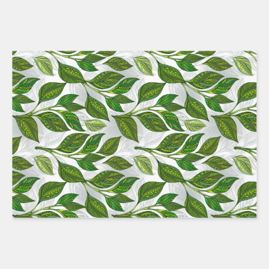 Nahtloses Muster mit Blätter aus grünem Tee (Vorderseite 2)