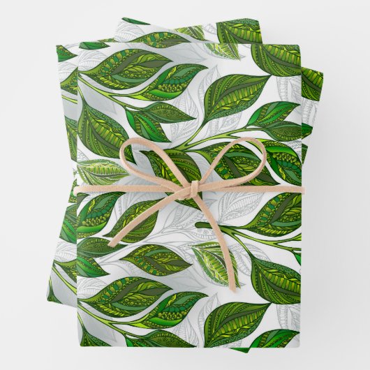 Nahtloses Muster mit Blätter aus grünem Tee (Beispiel)