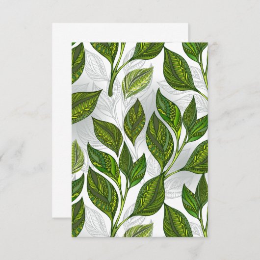 Nahtloses Muster mit Blätter aus grünem Tee Ankündigung (Vorne/Hinten)