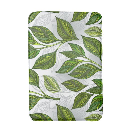 Nahtloses Muster mit Blätter aus grünem Tee Badematte (Vorderseite Vertikal)